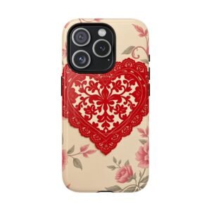 Romantic Floral Phone Case for iPhone - Tough Magnetic Design with Heart Pattern